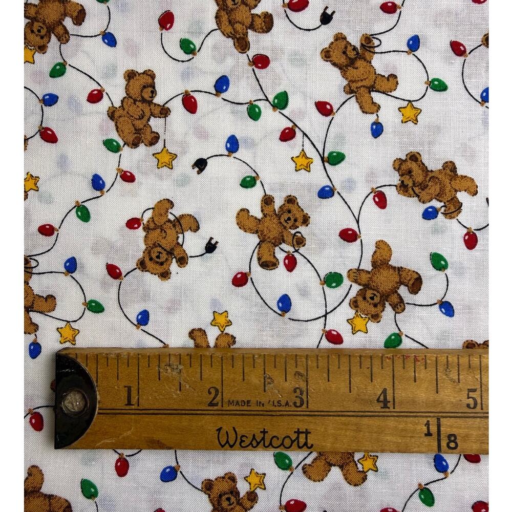 VINTAGE Cranston cotton blend teddy bear christmas light fabric